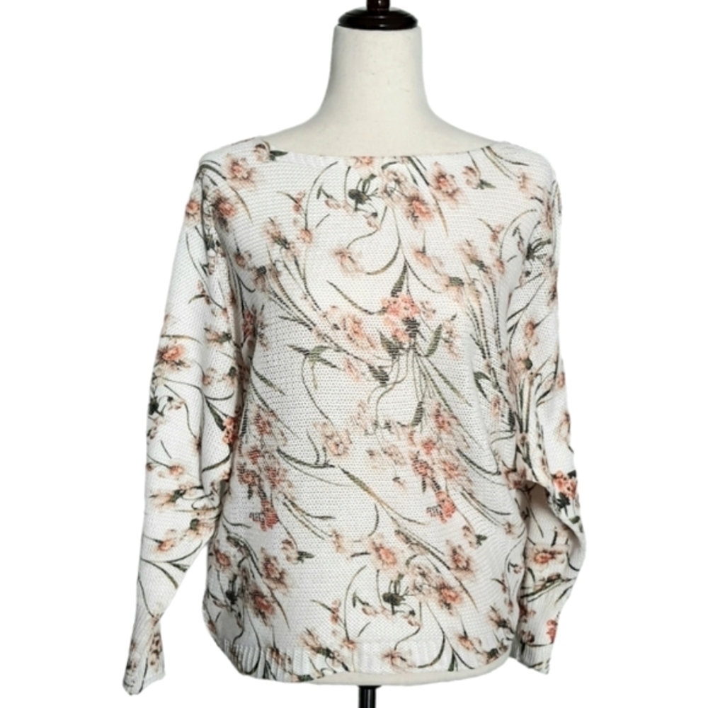 Italian Collezioni Leonardo Floral Knit Sweater Womens Size Small Spring Neutral